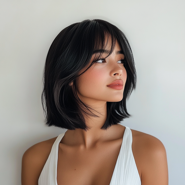 New small lace black soft natural short hair slightly curly natural without bangs